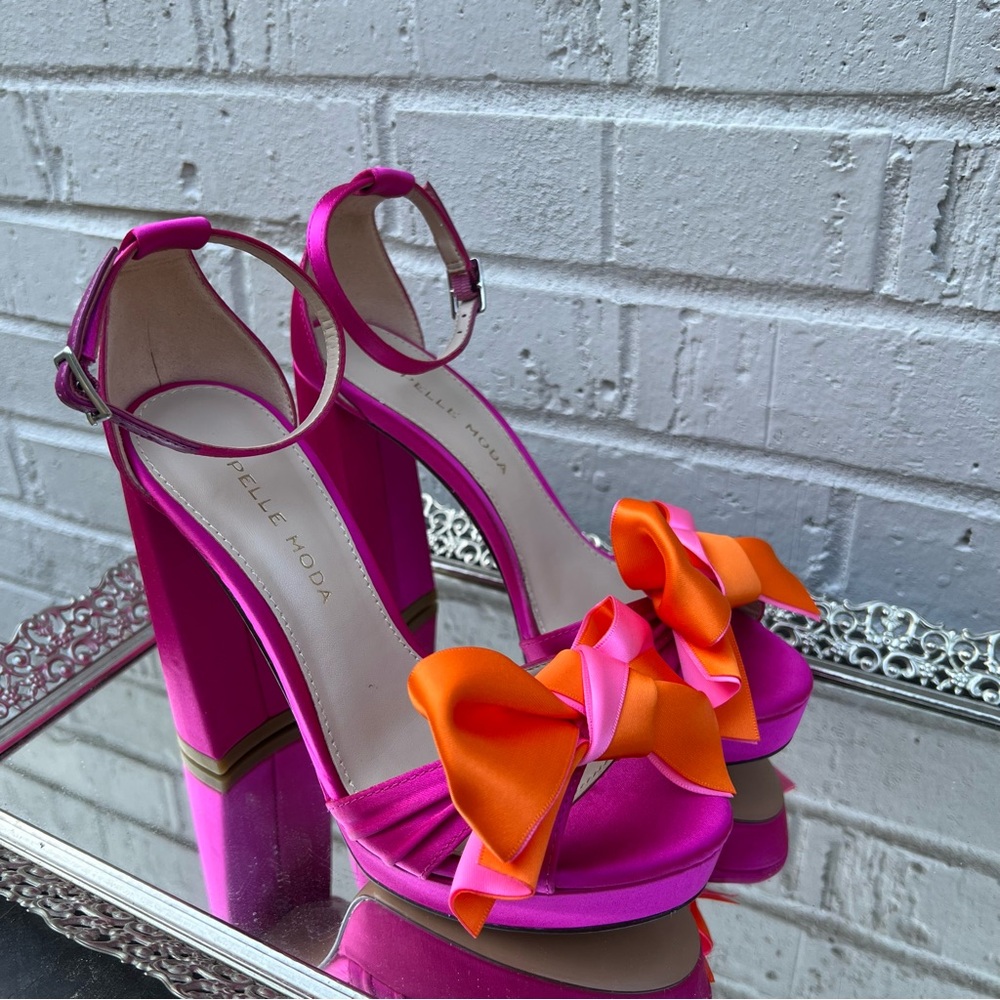 Pelle Moda Pink and Orange Women's Platform Bow Heels